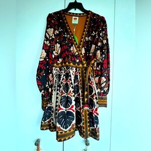 FARM Rio Black and Red Floral Wrap Mini Dress